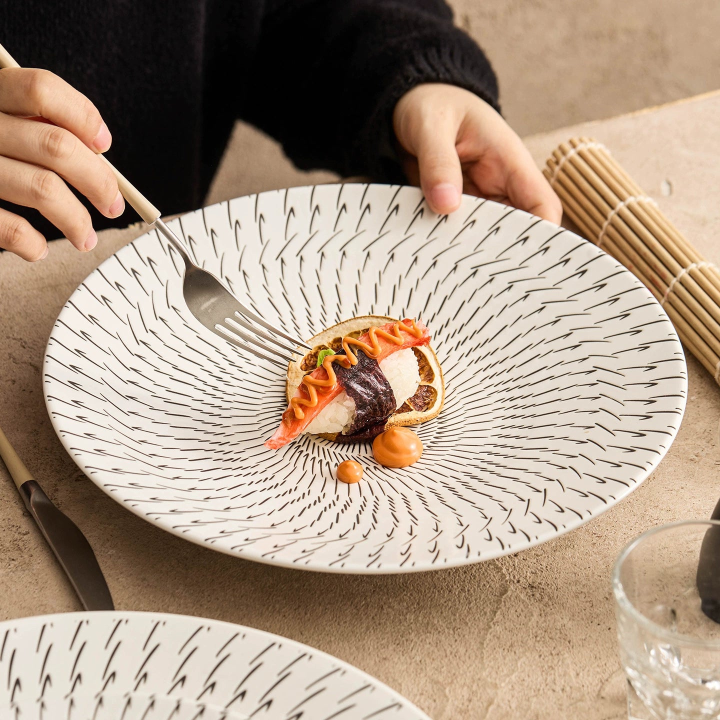 Modern minimalist ceramic plate with abstract geometric pattern
