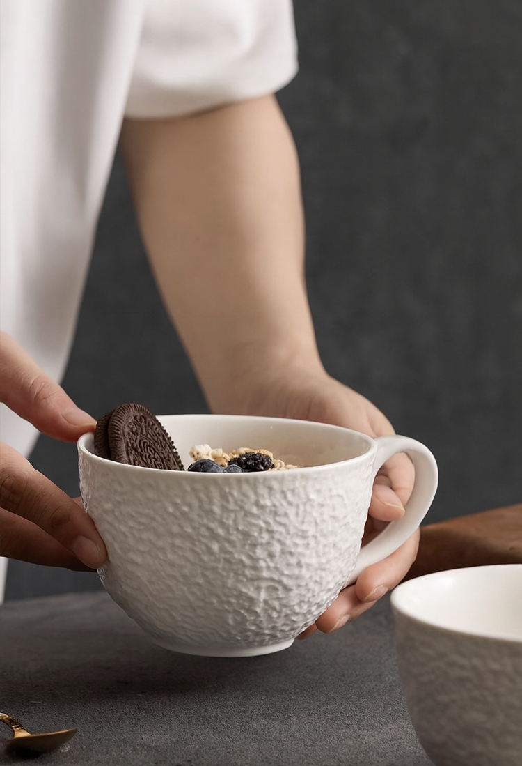 Modern minimalist tableware featuring stone-inspired surface