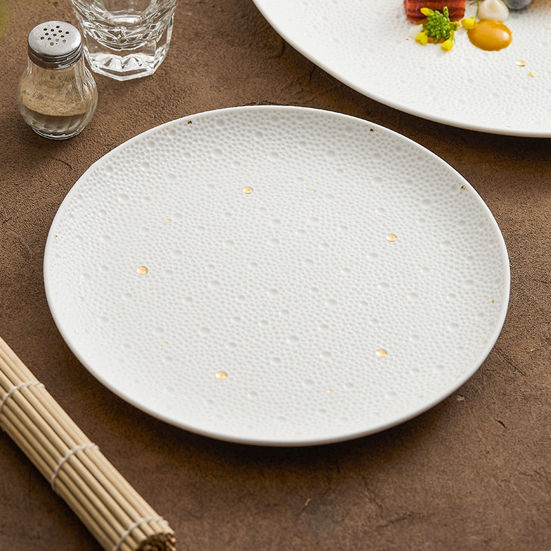 Modern minimalist white dinner plate close-up