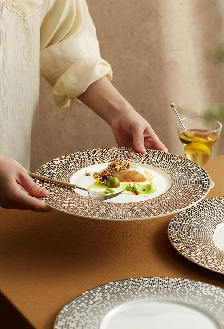 Modern porcelain dinnerware with gold rim design
