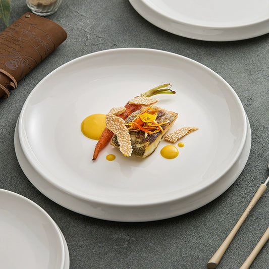 Modern round porcelain dinner plate for gourmet presentation
