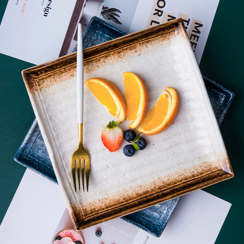 Modern square ceramic plate designed for artistic food plating