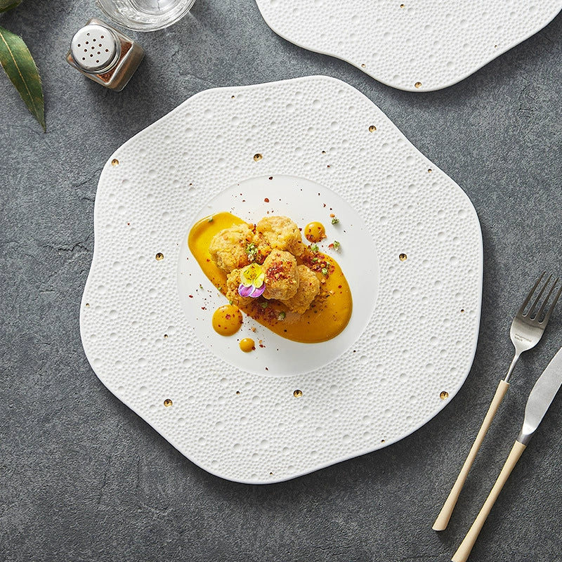 Modern textured dinner plate for fine dining presentation