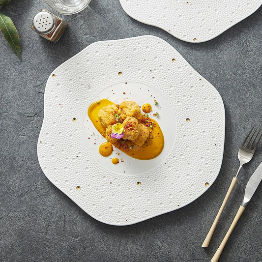 Modern textured dinner plate for fine dining presentation