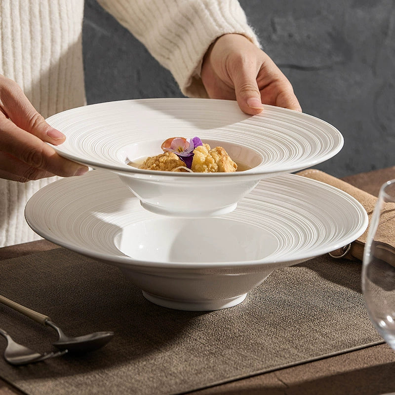 Modern wide-rim ceramic serving plate