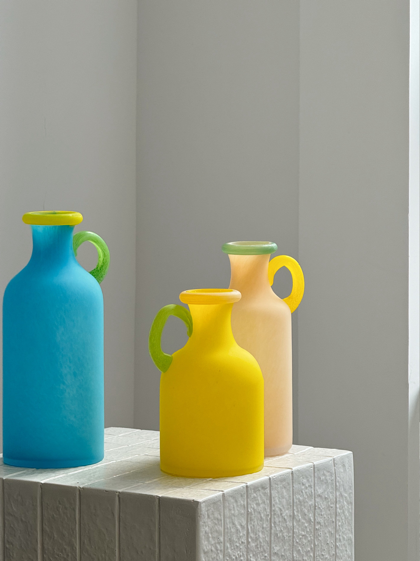 Nordic style frosted glass vase set in bold colors
