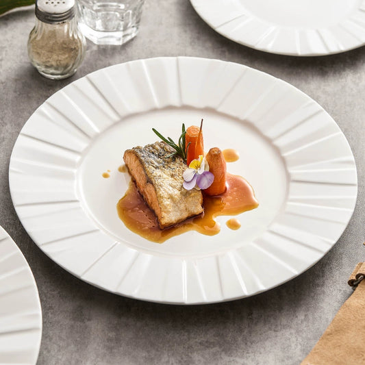 Origami texture white ceramic dinner plate with folded pattern design