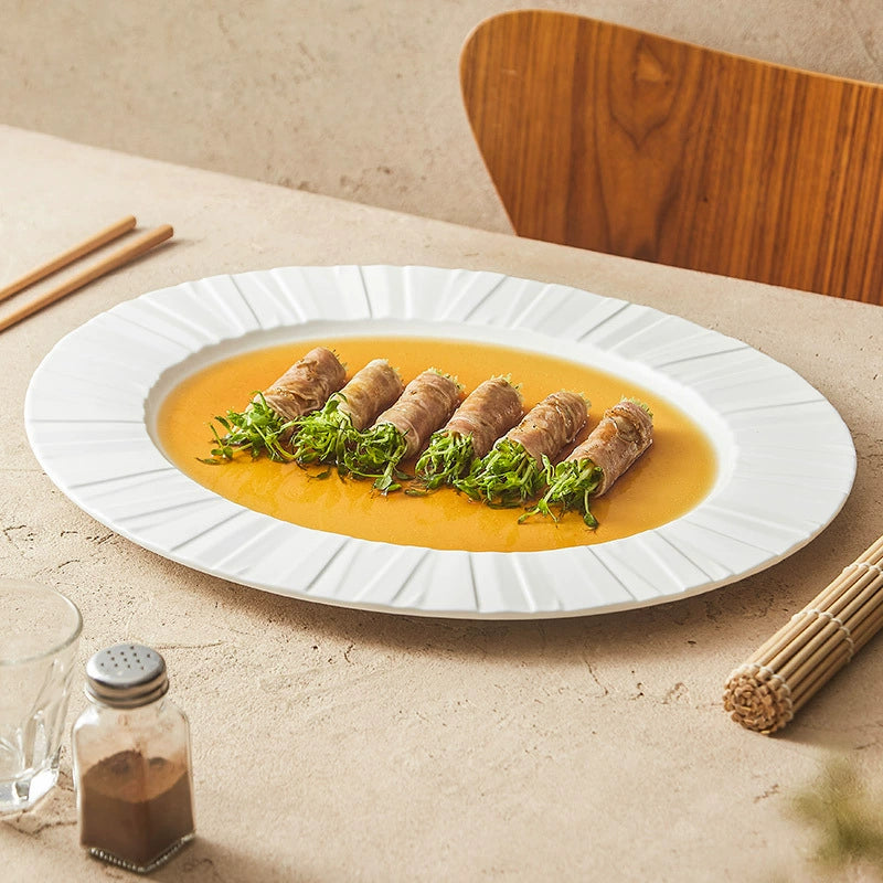 Oversized ceramic platter for roasted meats and seafood