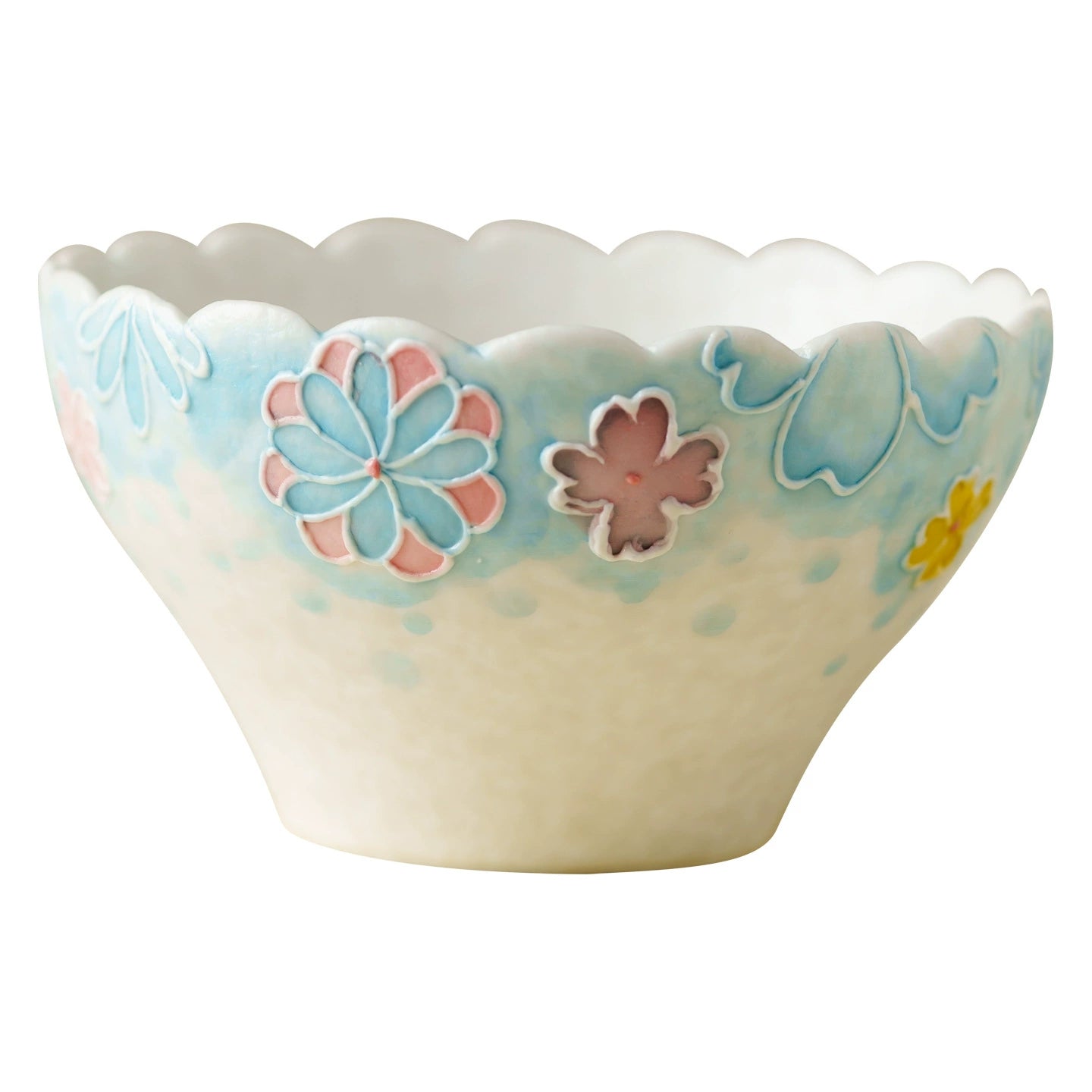 Pastel embossed flower Chinese teacup