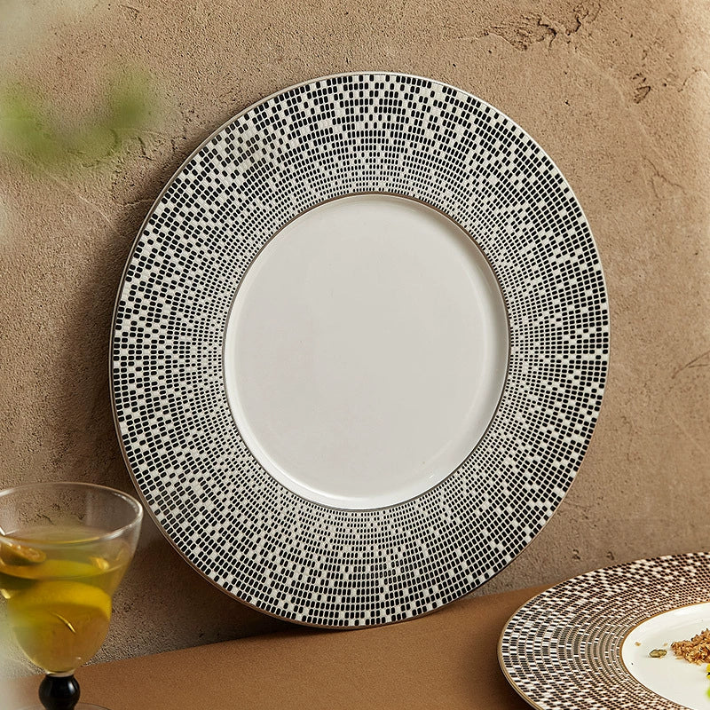 Platinum silver mosaic porcelain plate for elegant dining