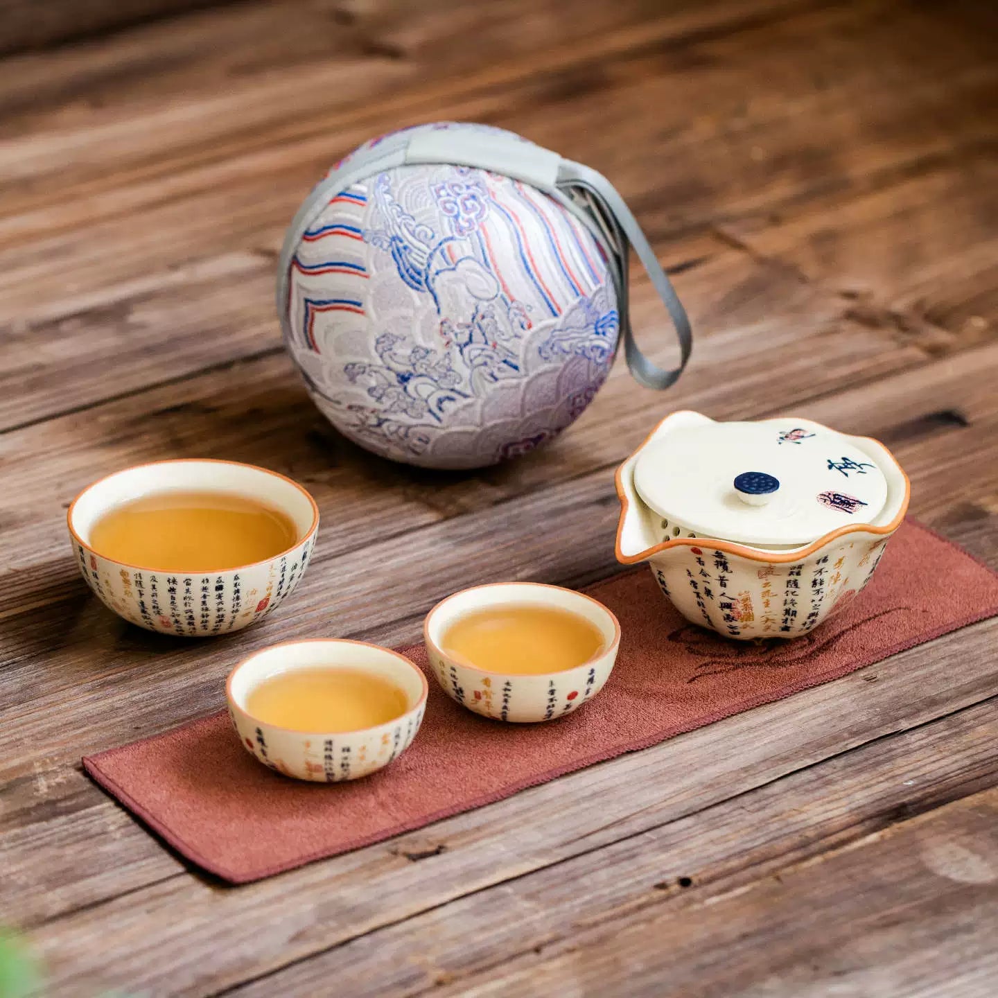 Portable Chinese calligraphy teaware set