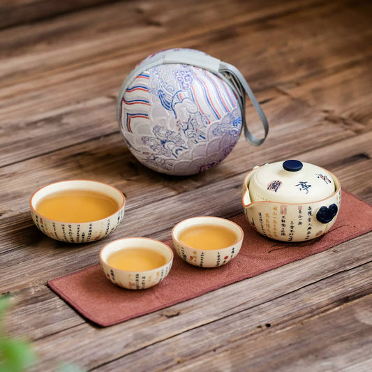 Portable Chinese teaware with three cups