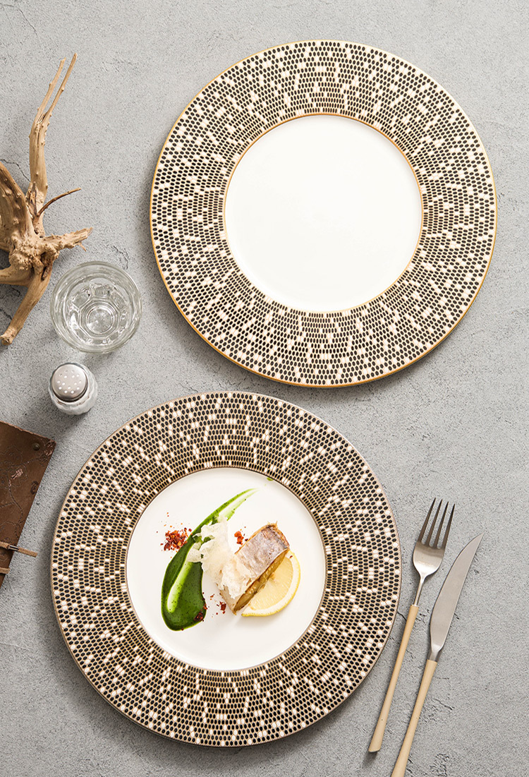 Premium textured rim porcelain plate in coffee brown and caramel brown