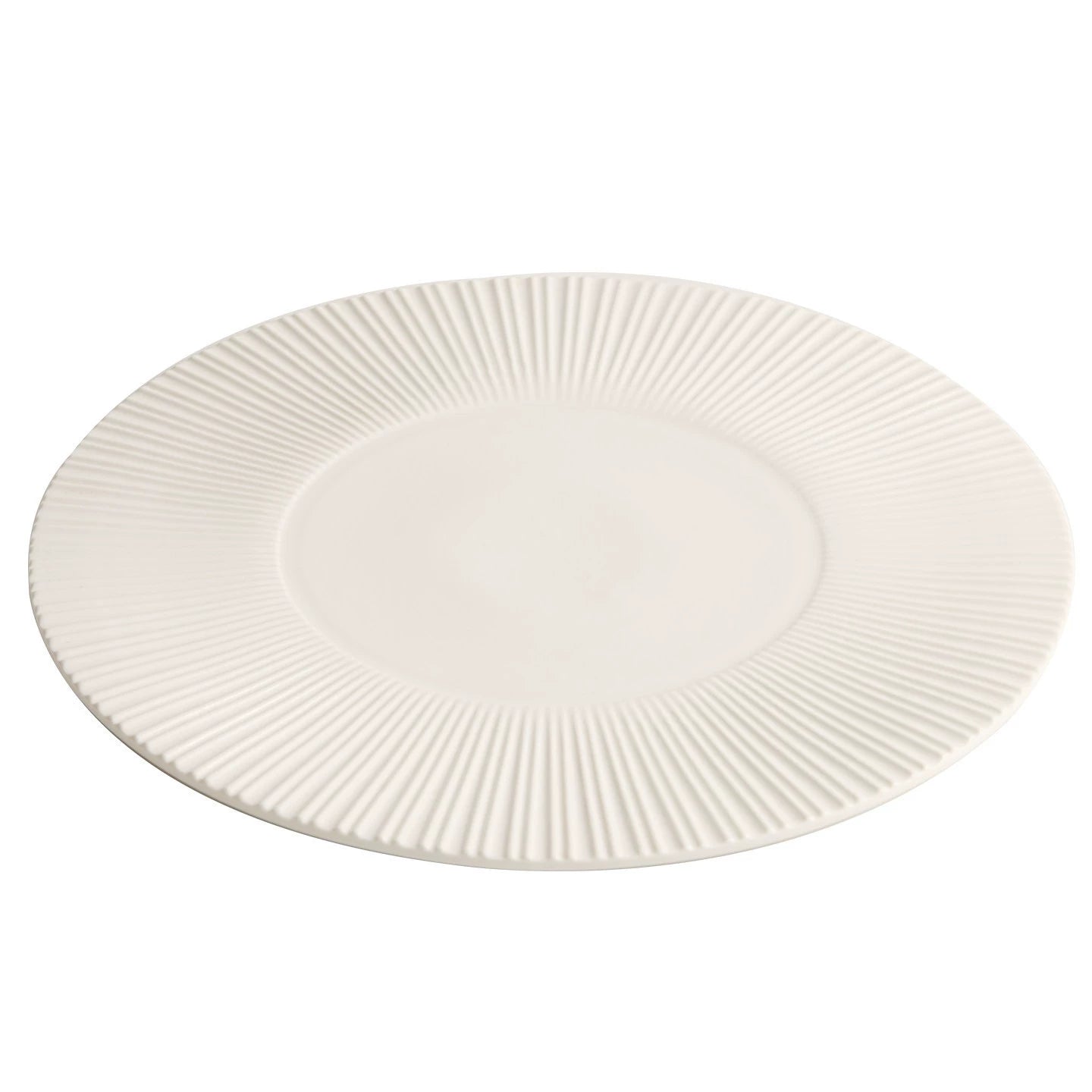 Professional 826g weighted white charger plate for luxury tablescapes.