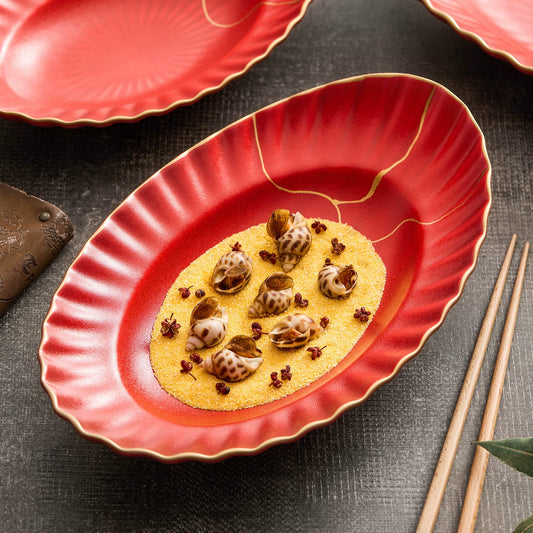 Red vermilion porcelain serving plate