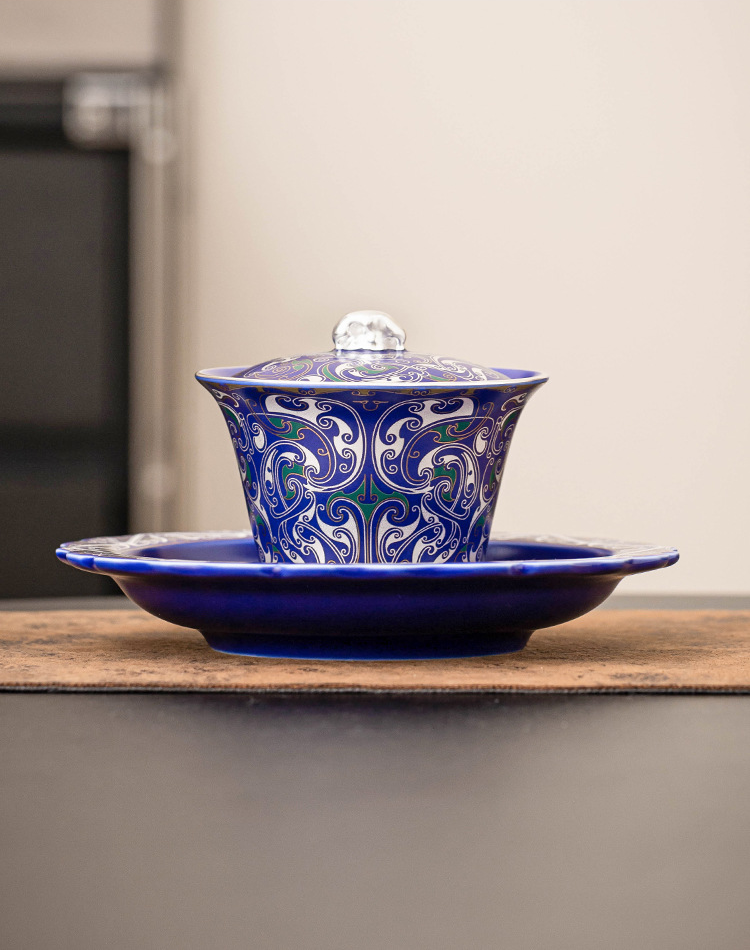 Refined GOSEUNG porcelain tea bowl in imperial blue glaze