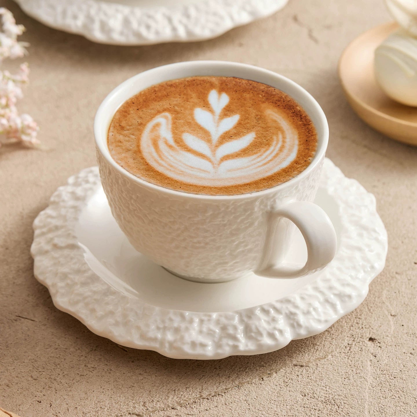 Rock texture ceramic coffee cup and saucer set for personal use
