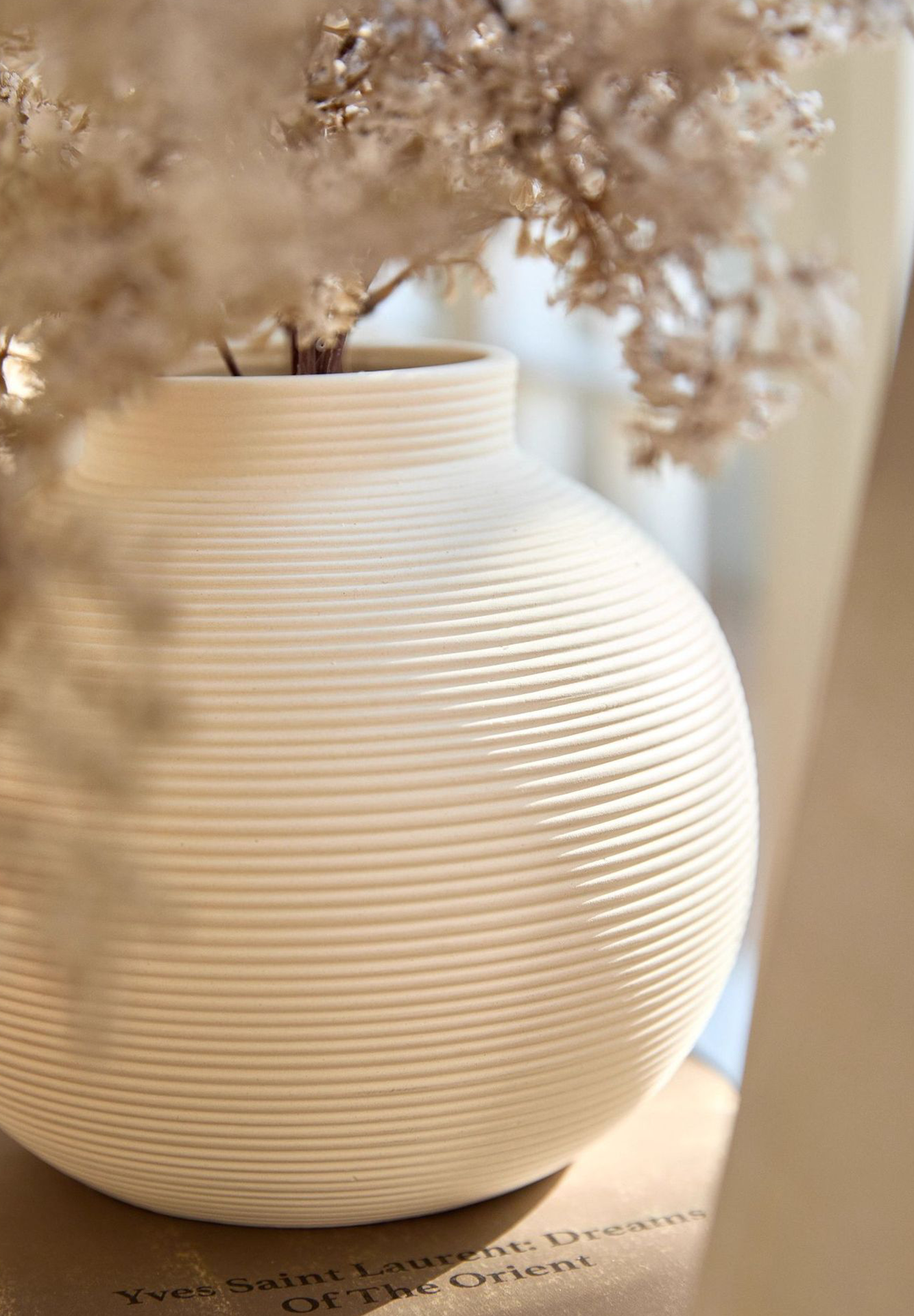 Scandinavian-style ribbed vase for aesthetic home