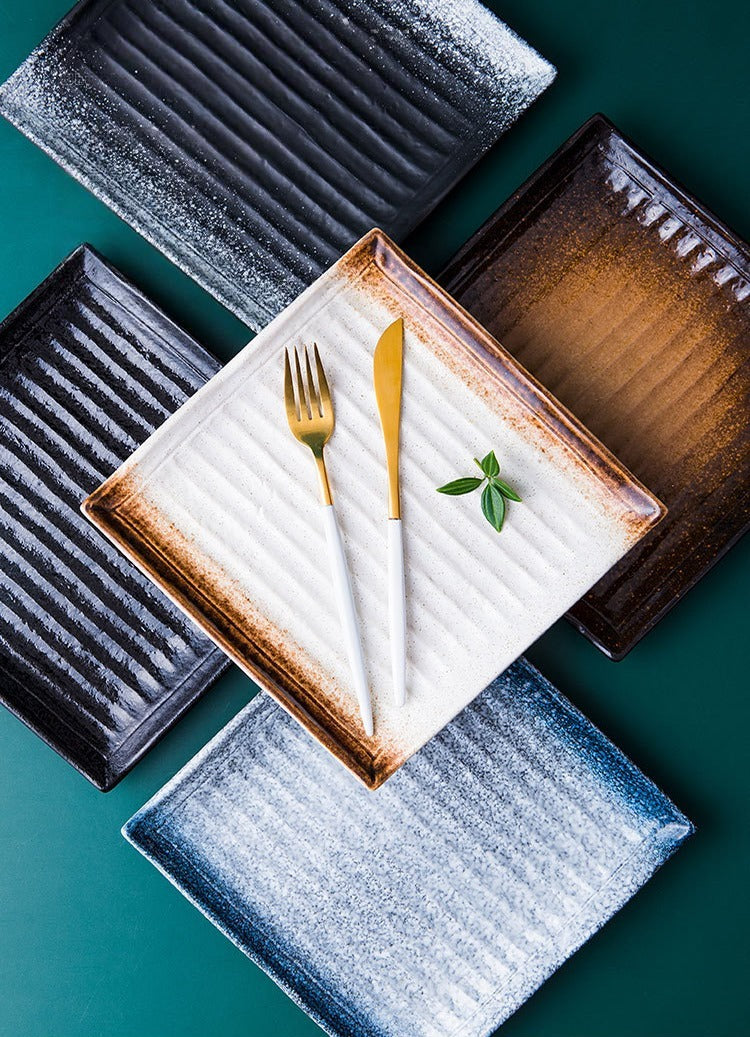 Sculptural square ceramic plate for creative fine dining plating