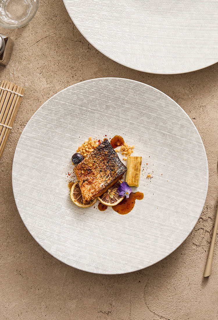 Sculptural textured plate designed for creative culinary presentation