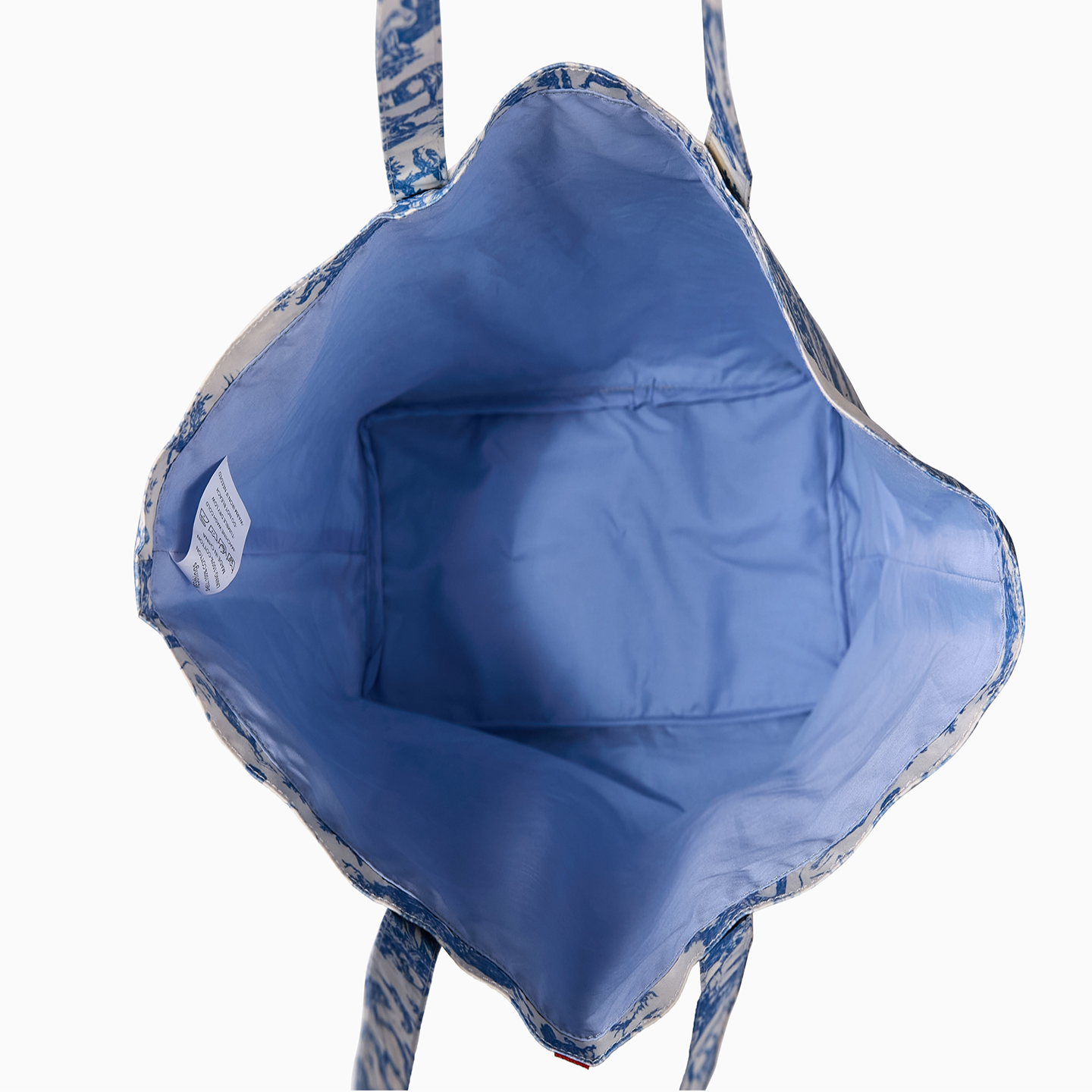 Side-by-side display of the Sophisticated Pink and Serene Blue Toile de Jouy tote bags.