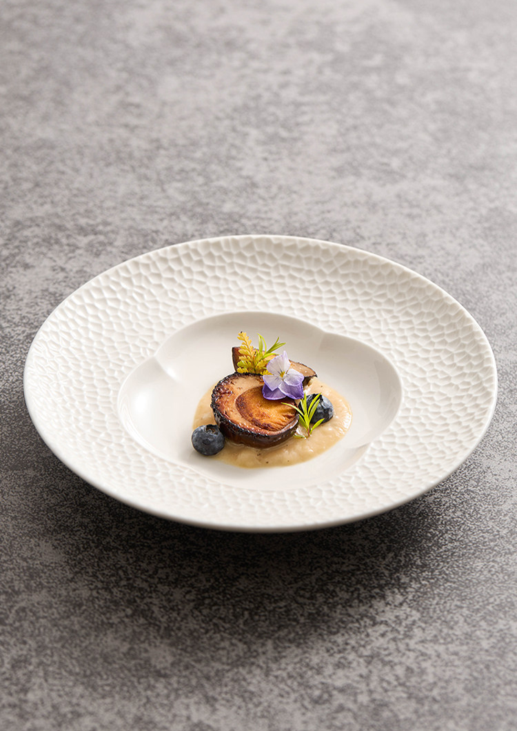Sleek 10.7-inch porcelain plate with a weighted, high-quality artisanal feel.