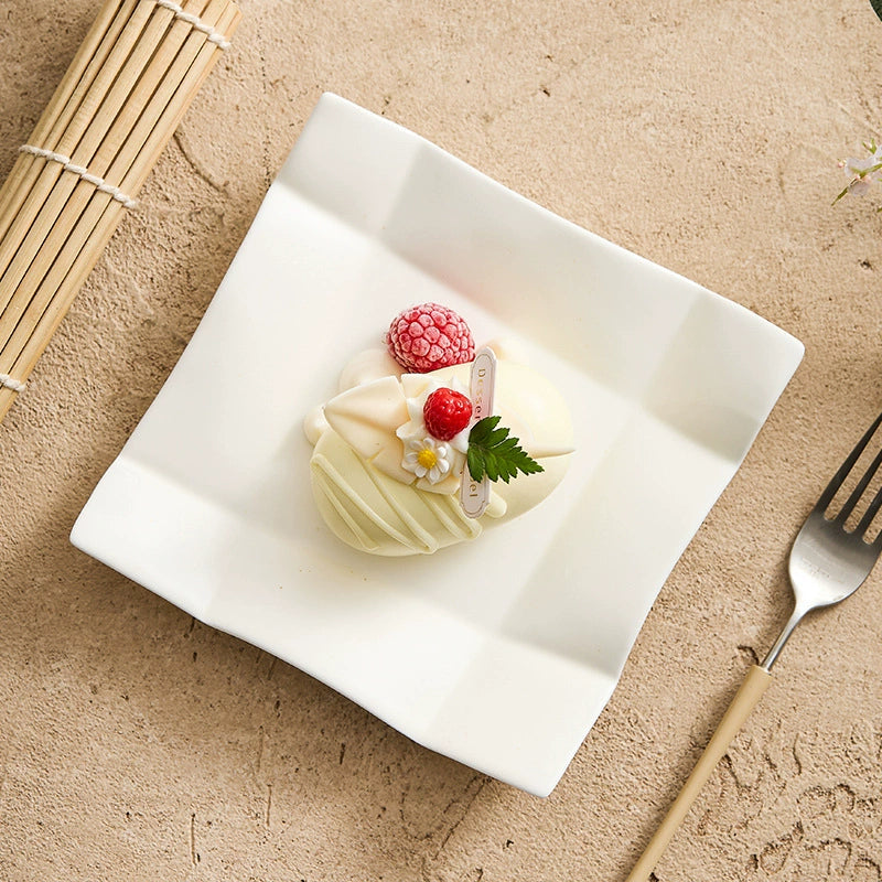 Small square ceramic plate for desserts and snacks