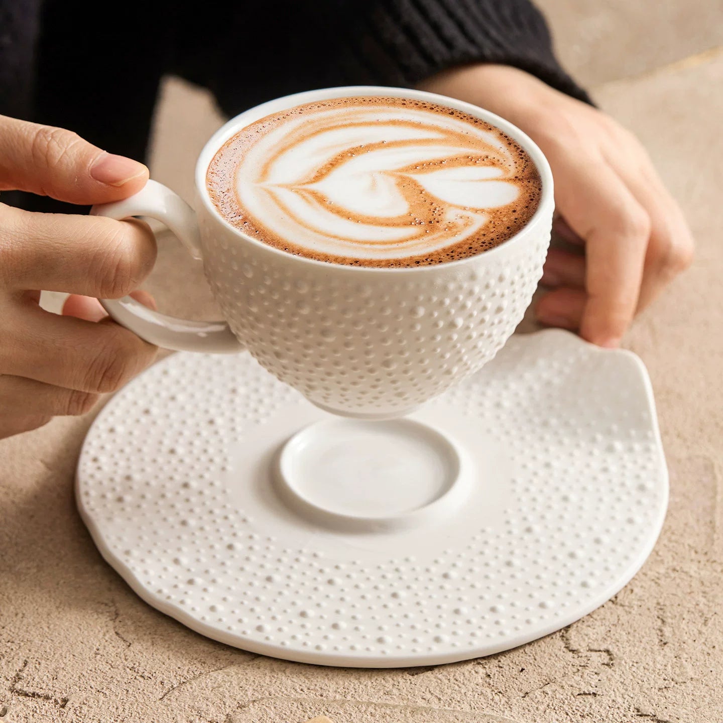 Tactile micro-textured espresso cup and saucer by GOSEUNG Tableware.
