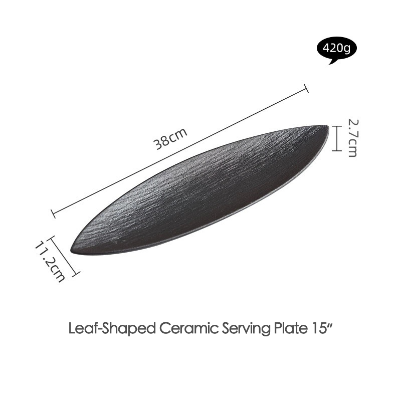Textured ceramic sushi platter with leaf-inspired shape

