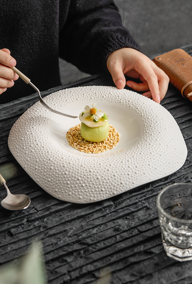 Textured designer plate for salads and desserts