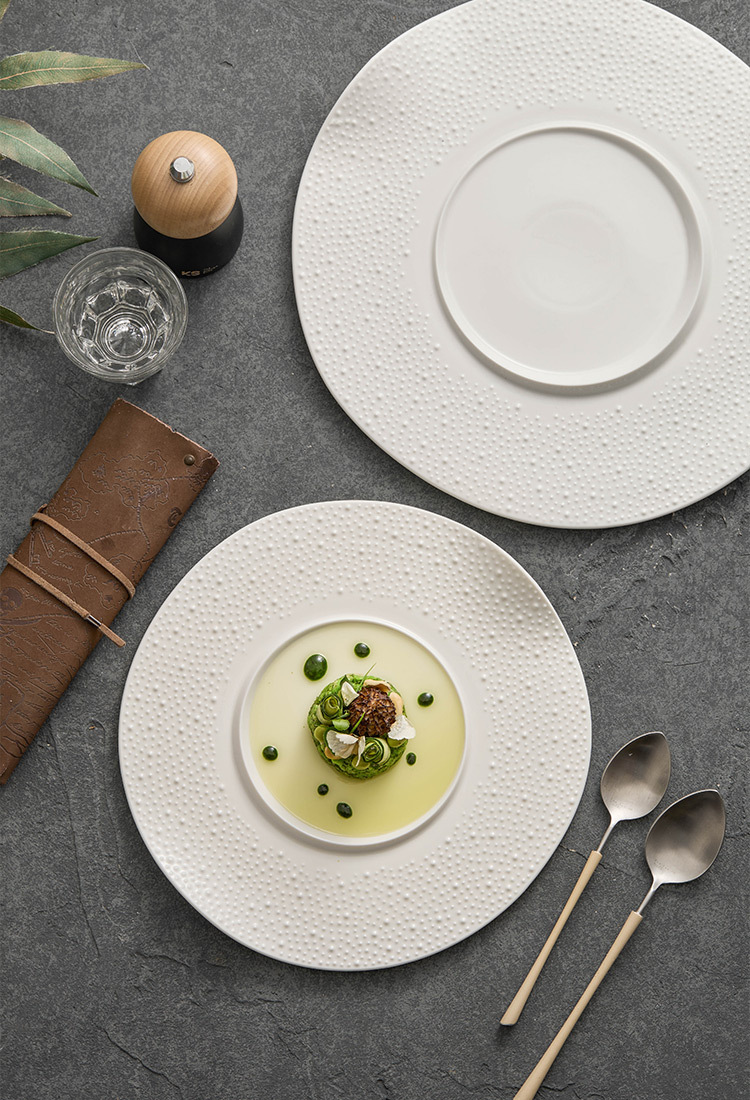 Textured matte white tableware collection