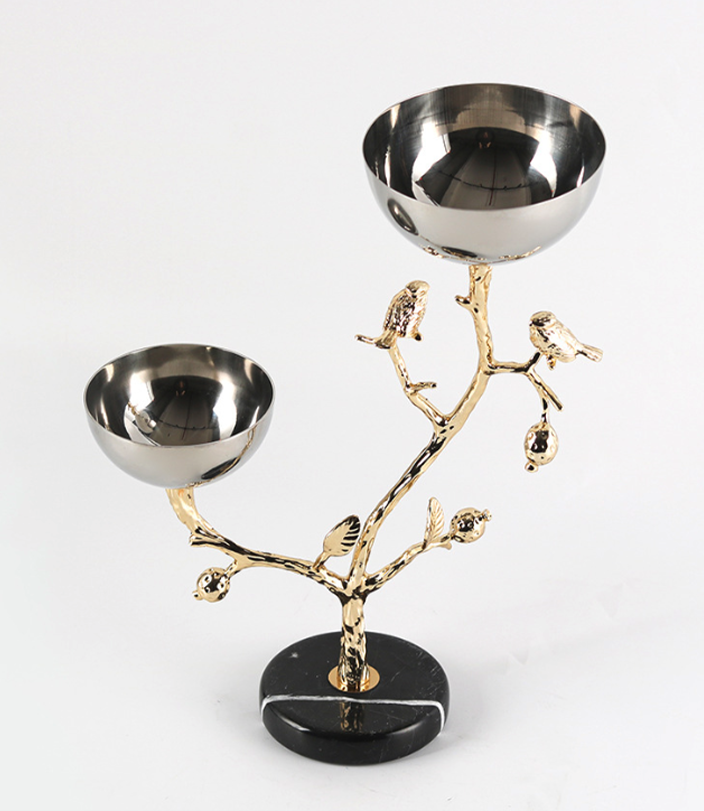 Unique bird and branch design bowl stand for upscale interiors