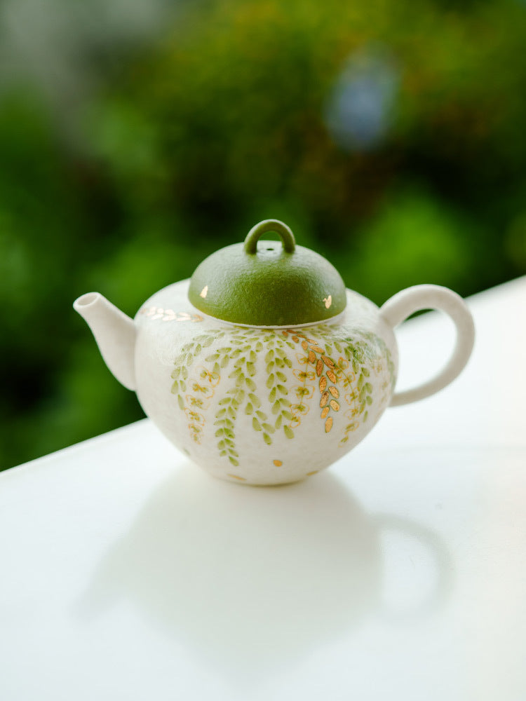 Unique ceramic teapot with natural leaf pattern