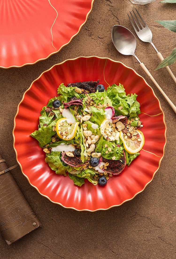Vibrant red ceramic serving dish for festive occasions