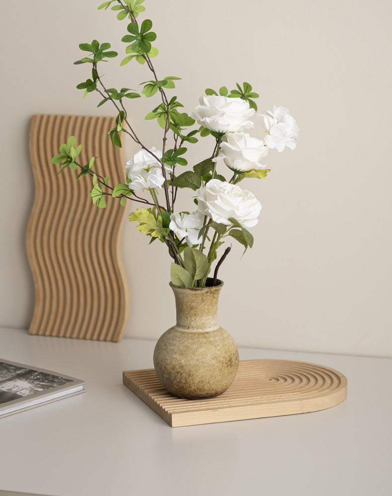 Vintage style coarse pottery vase for dried branch display