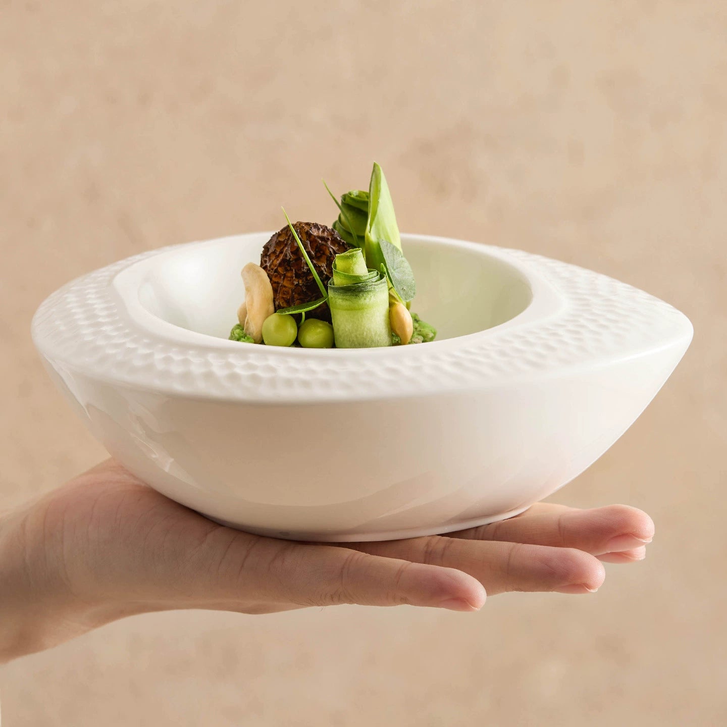 White oval ceramic bowl for soups, salads, and desserts