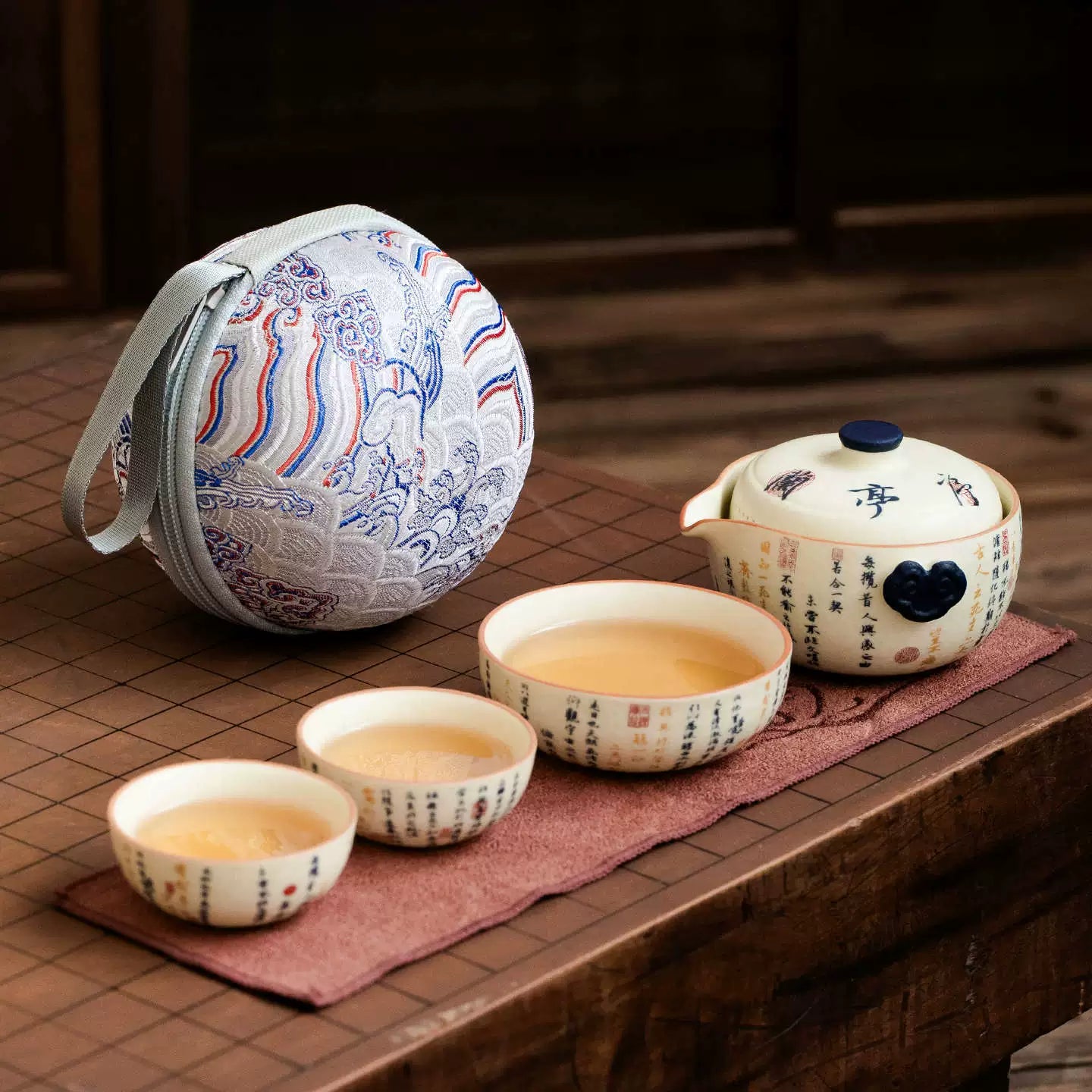 White porcelain teapot with calligraphy design