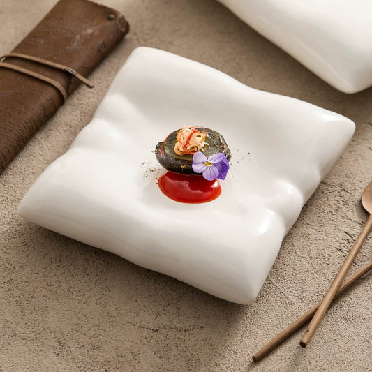 Zen linear double-walled 8-inch pedestal plate for fine dining service.