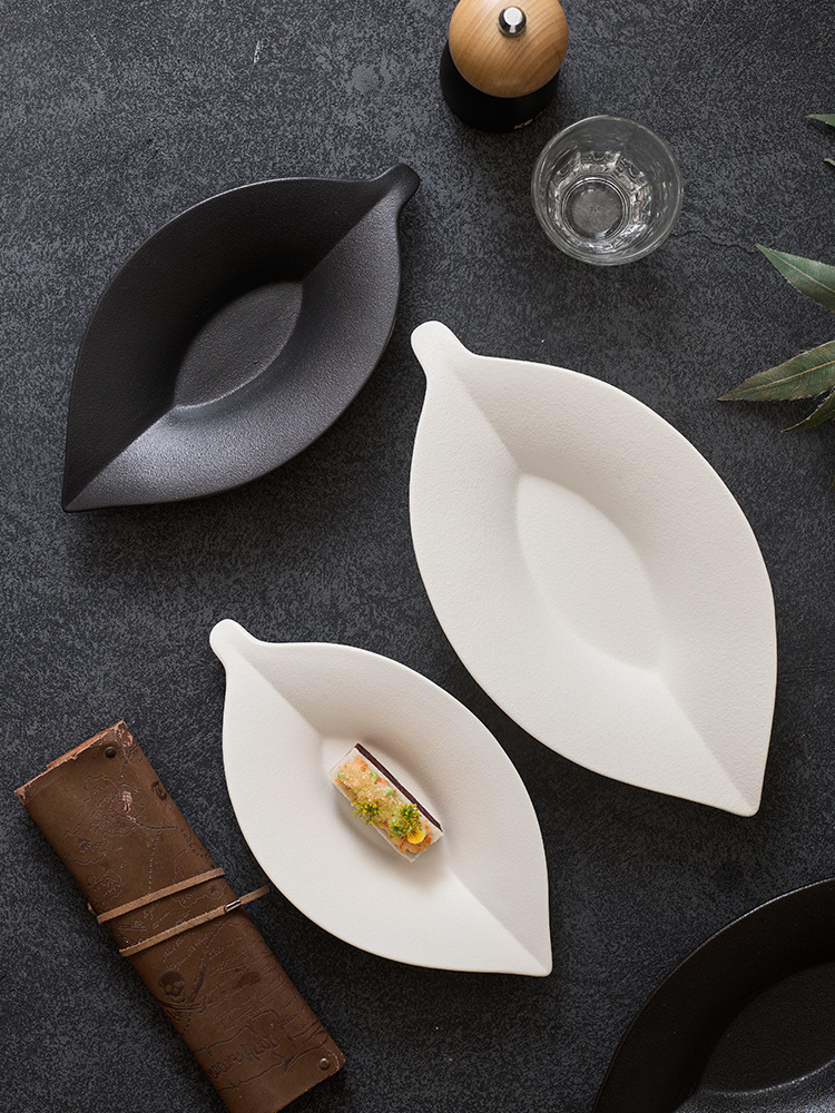 botanical leaf ceramic serving platter for sushi and starters