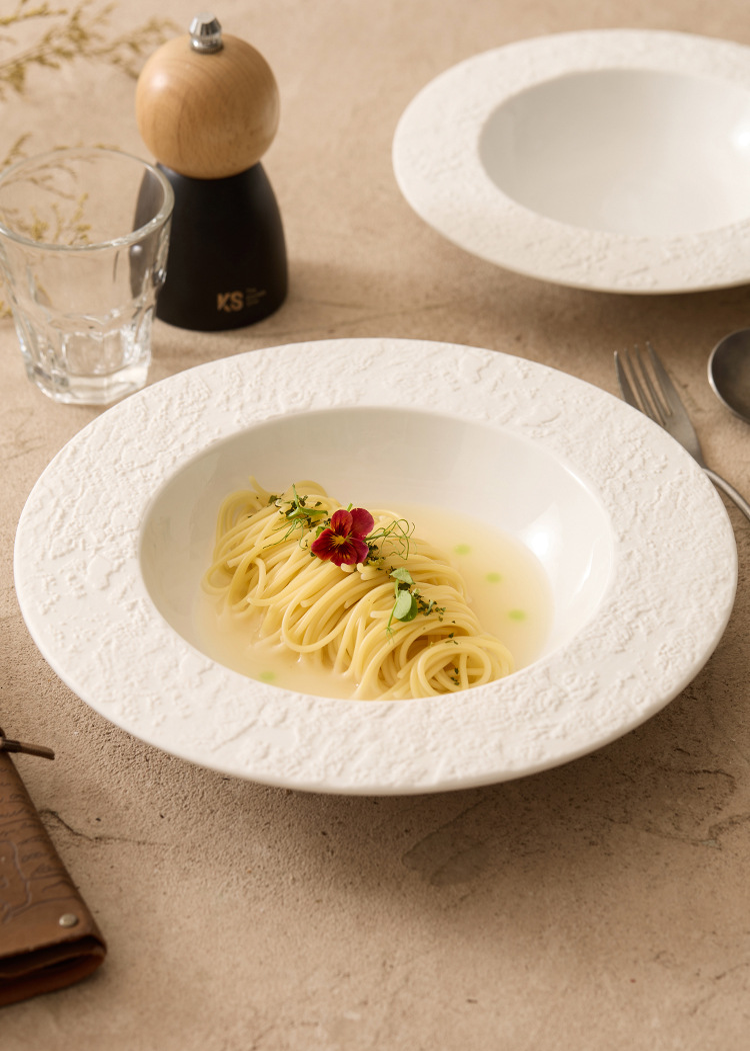contemporary flat brim ceramic pasta plate for home chef