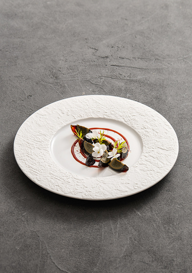 contemporary high fired reinforced stoneware plate for gourmet food styling