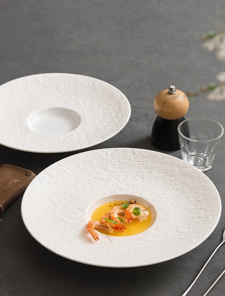 contemporary high fired stoneware plate for molecular gastronomy