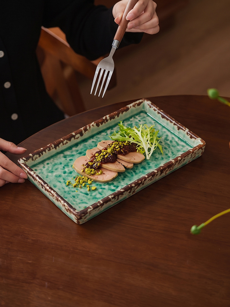 contemporary rectangular ceramic tray for restaurant plating