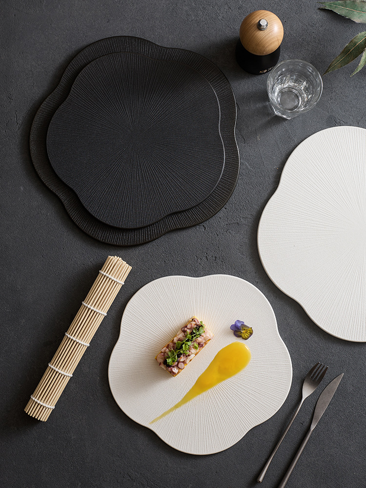 contemporary scalloped ceramic flat tray for home chefs