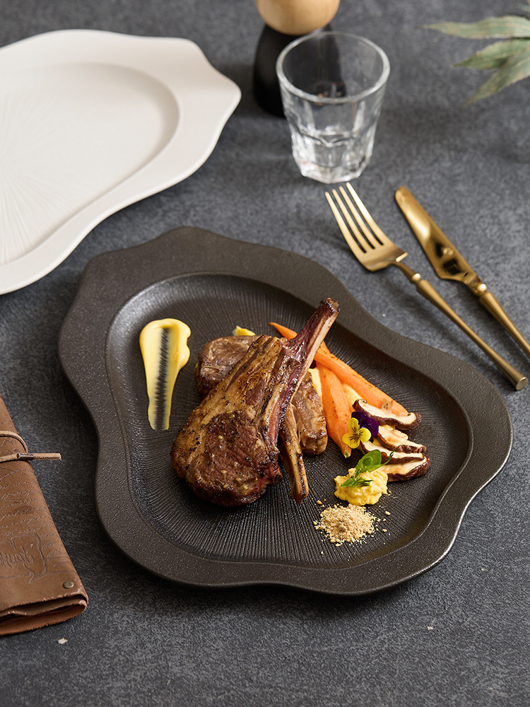contemporary wave shape ceramic dinner plate for chef plating