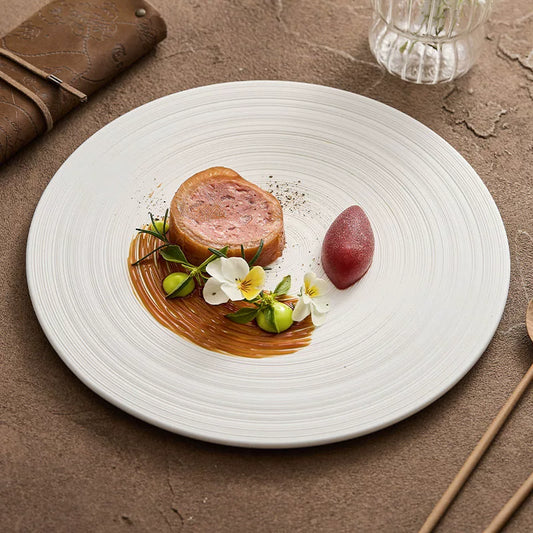 goseung 10 5 inch textured white ceramic flat plate product shot