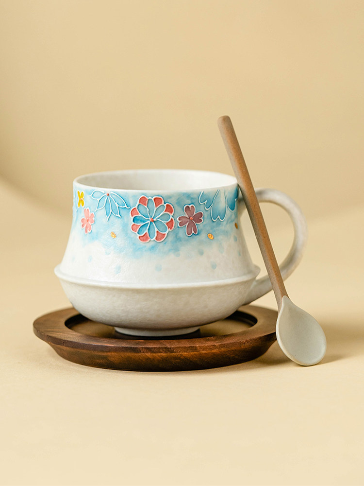 goseung collection yuan lu cup with hand painted floral details