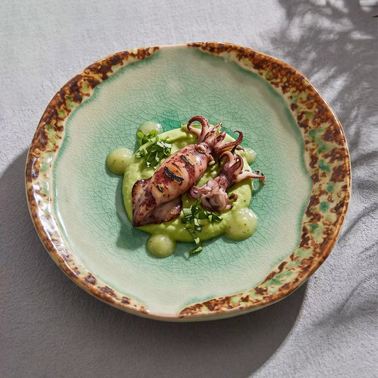 goseung emerald stone irregular ceramic plate with seafood presentation