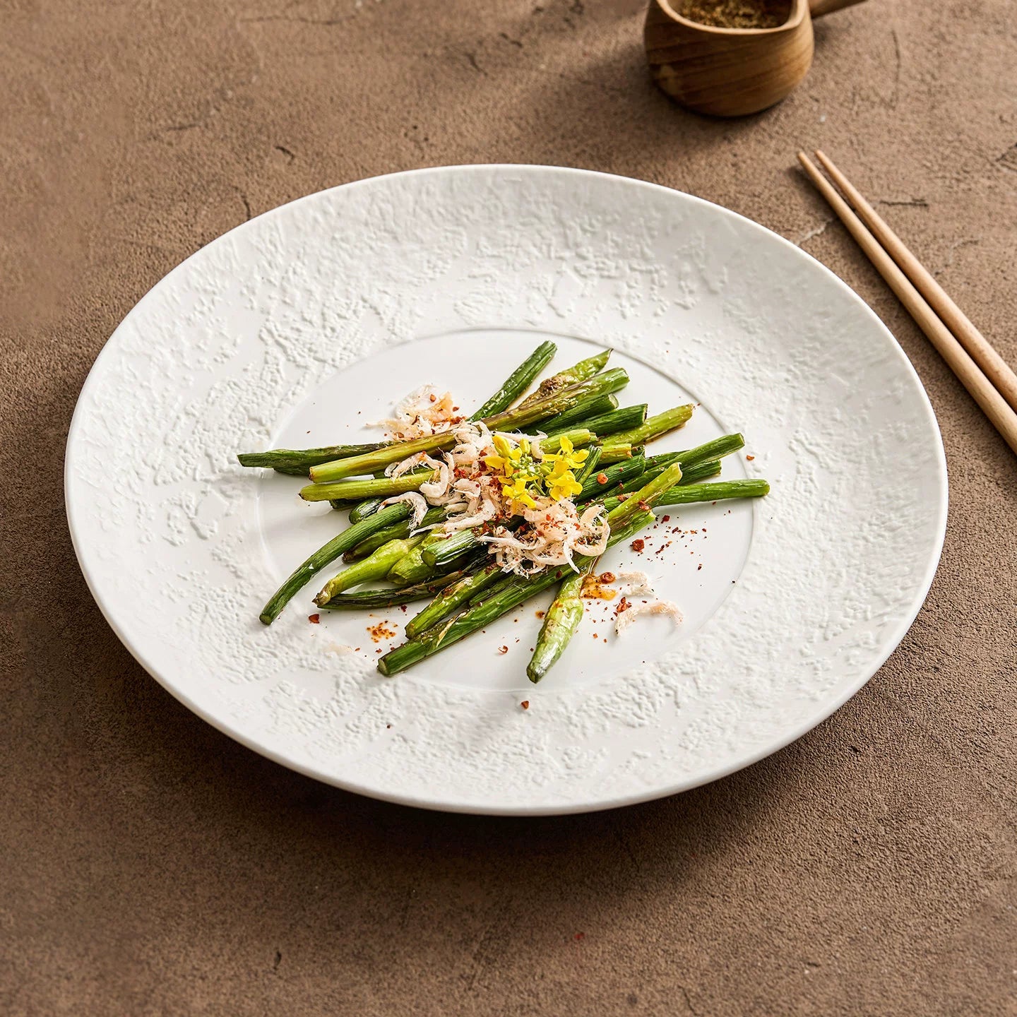 goseung phantom sand textured ceramic shallow plate front view