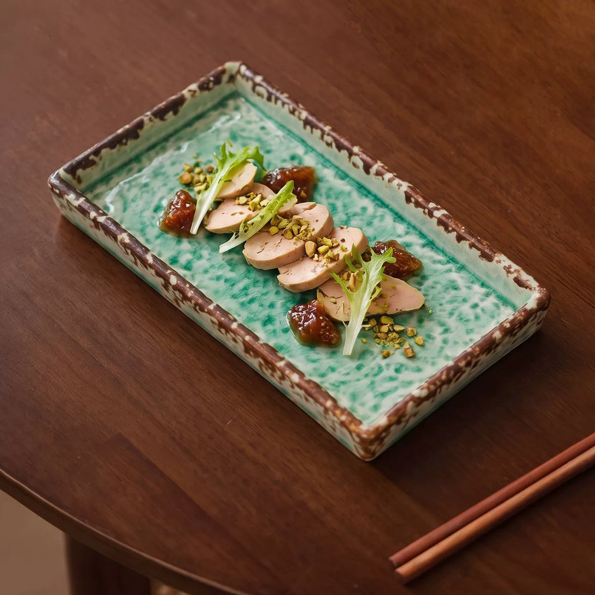 goseung stoneware appetizers plate with emerald ice crackle glaze